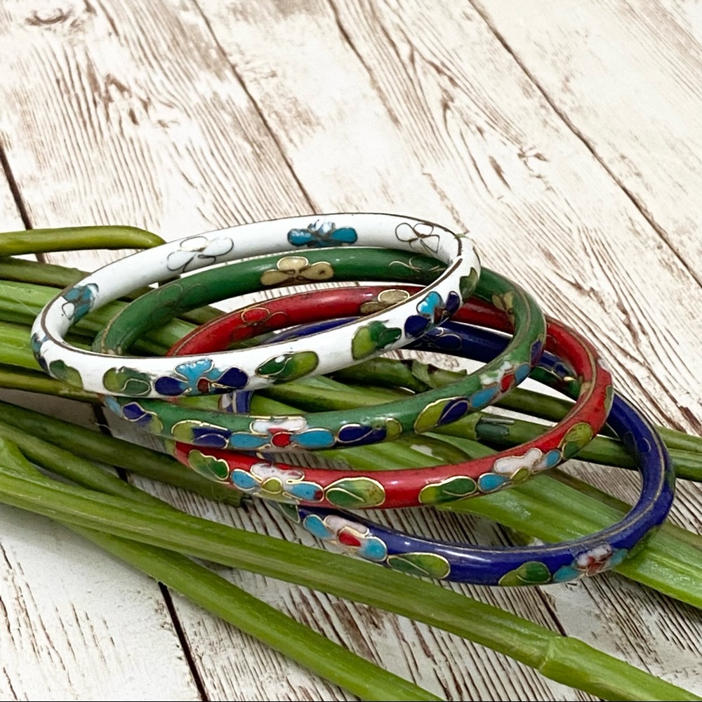 4-Pc Vintage Cloisonne Stackable Bangle Bracelet - image 5